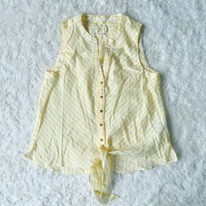 Maeve Anthropologie Yellow Striped Tie Front Sleeveless Top US8 Classic Coastal